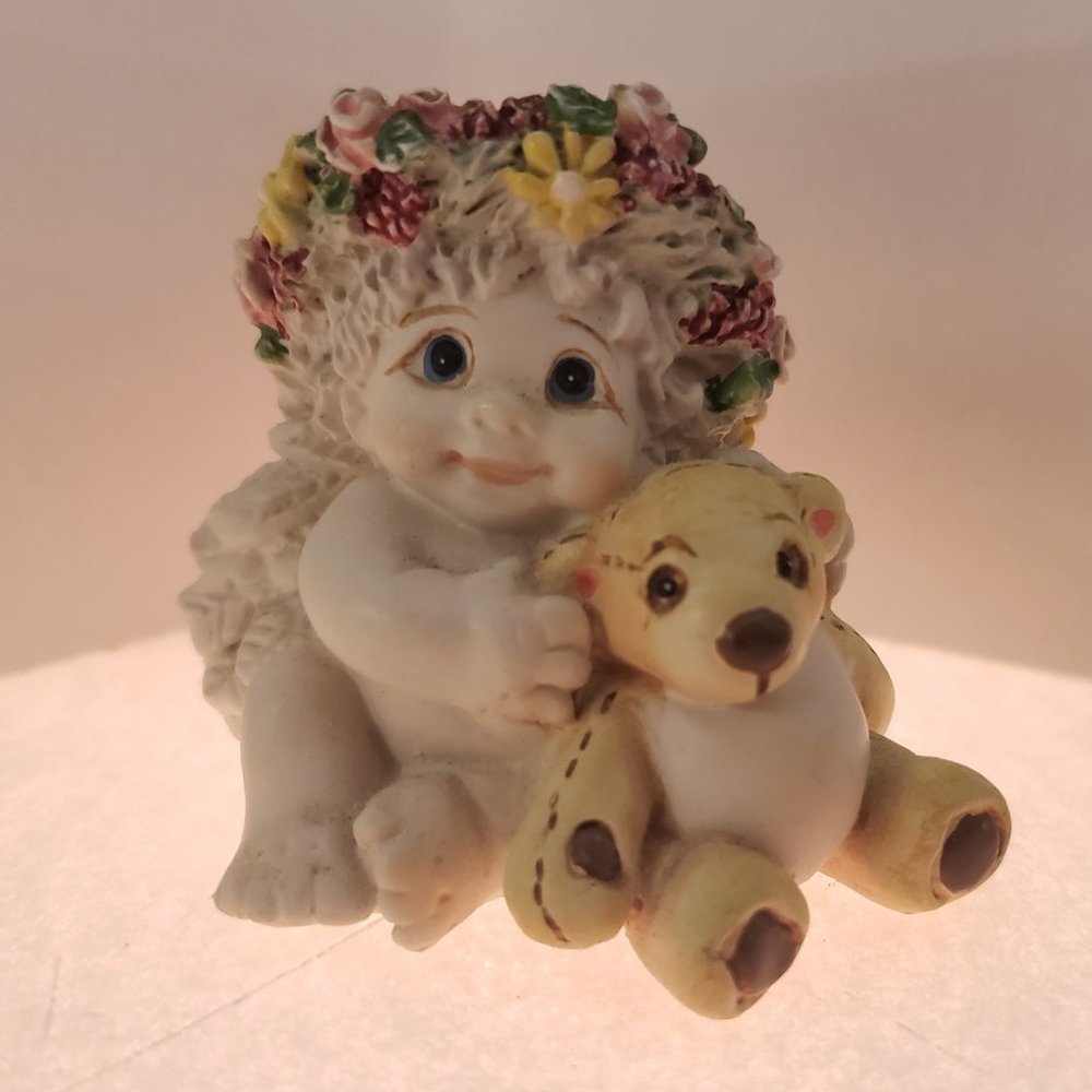❤ 1996 Dreamsicle ornament tiny cherub with flower crown and teddy